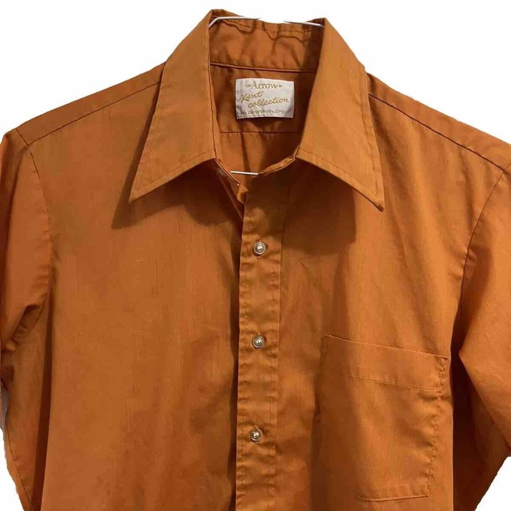 Vintage Kent Collection By Arrow Men’s SS Shirt Lg Orange Point Collar 60’s
